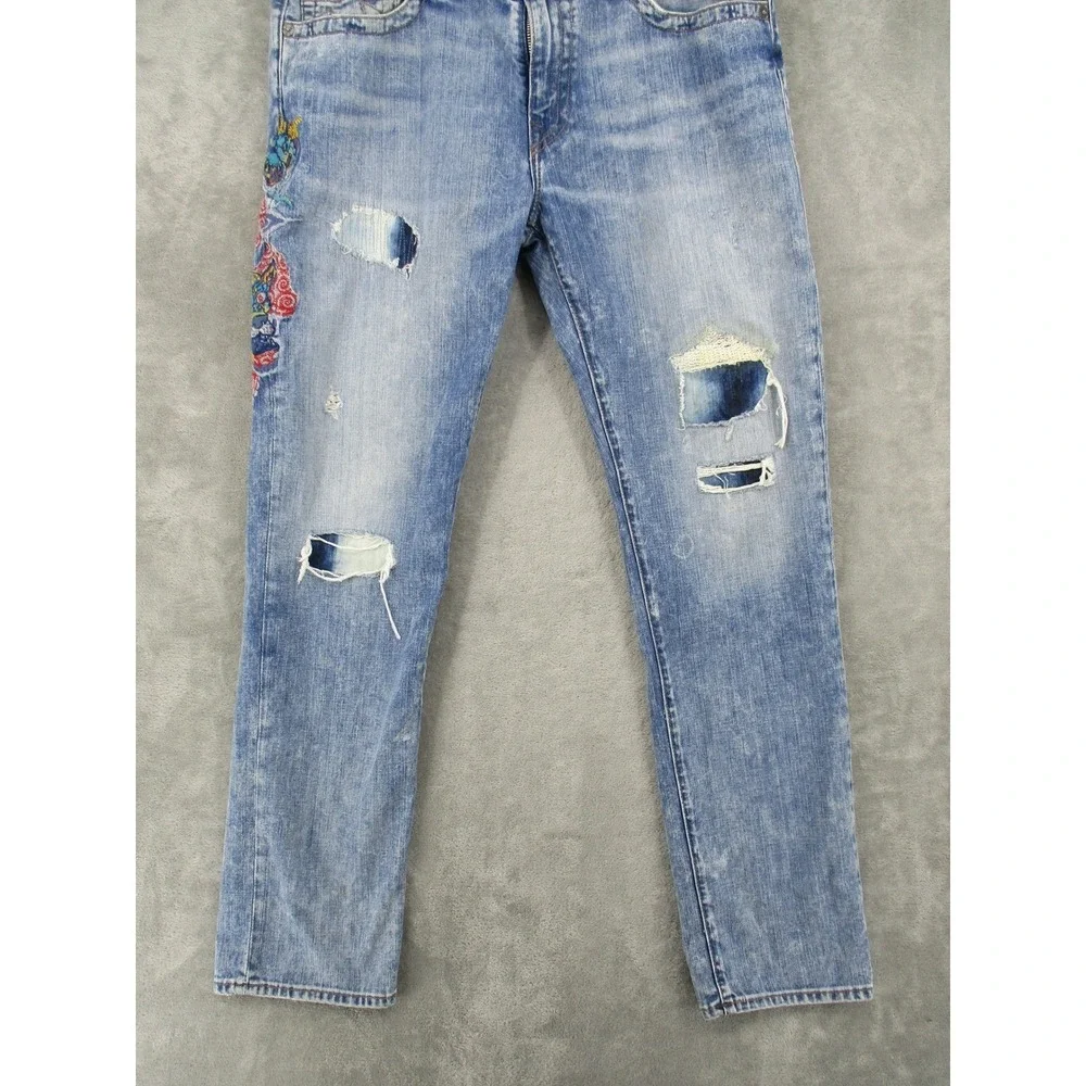 True Religion Jeans Mens 36 Geno Ojai Escape Dragon Embroidered Distressed‎ Blue